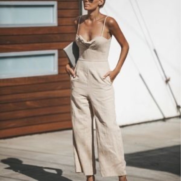 Vici Pants - VICI Marguerite Linen Pocketed Jumpsuit